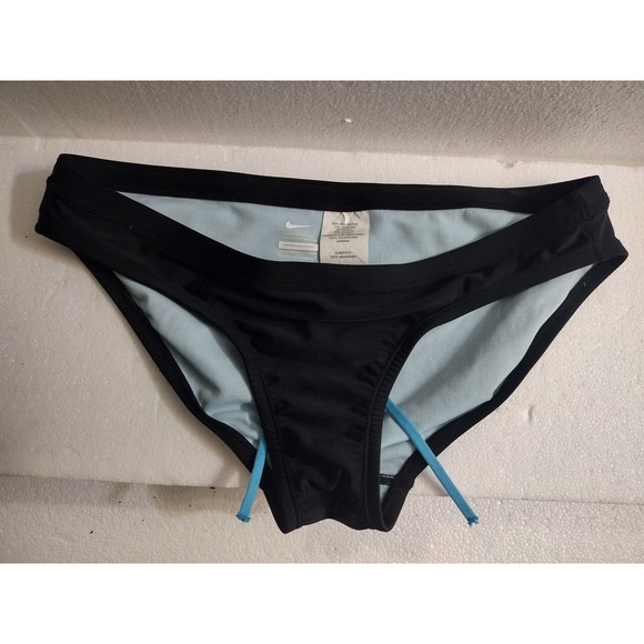 Nike Other - Nike Swim Brief Womens M Black Blue Lined Drawstring Bikini Bottom